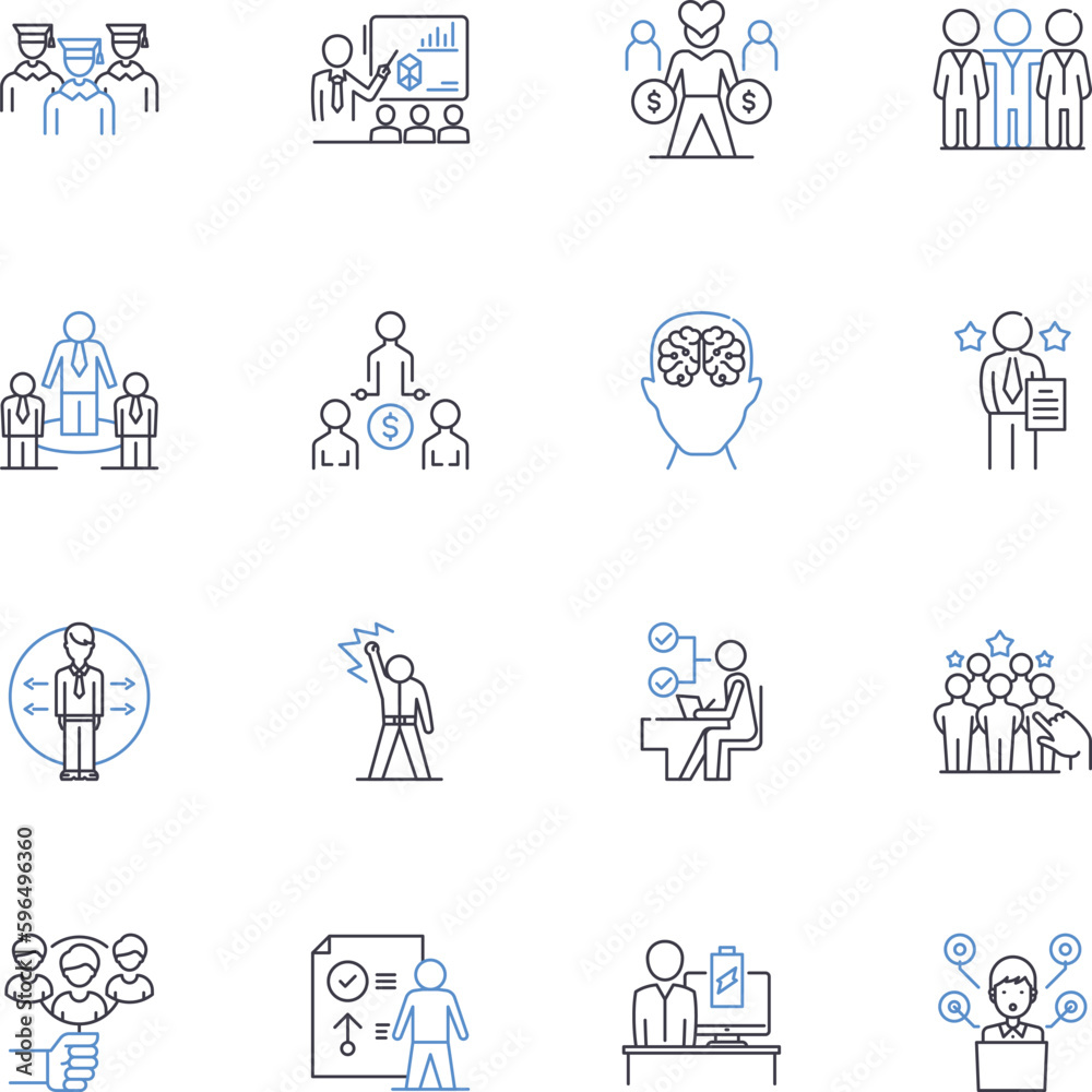 Gents' work line icons collection. Occupation, Productivity, Business, Professionalism, Employment, Goals, Dedication vector and linear illustration. Generative AI