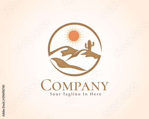 circle view desert with high sun view logo symbol design template illustration