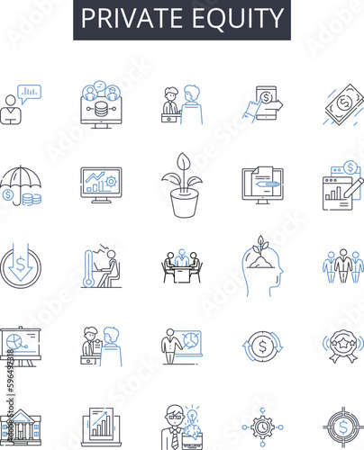 Private Equity line icons collection. Sleek, Portable, Compact, Lightweight, Slim, Stylish, Travel-friendly vector and linear illustration. Easy-to-carry,Efficient,High-performance Generative AI