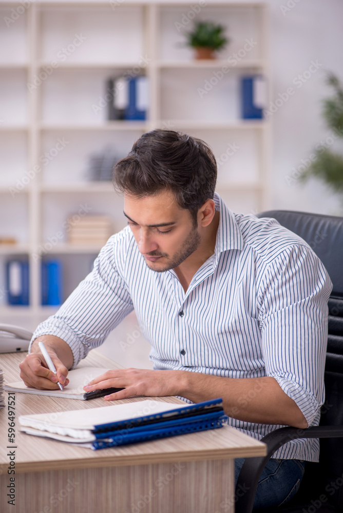 Young male employee working in the office Young male employee working in the office