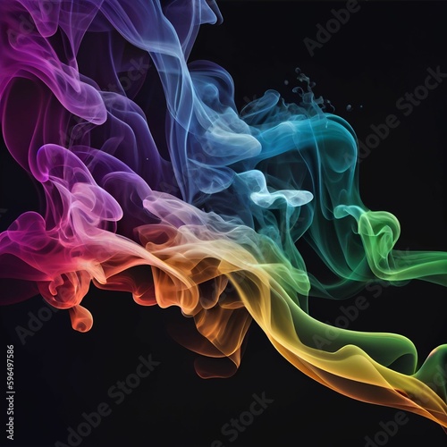 Multicolor splash smoke wave on black background. Generative AI.