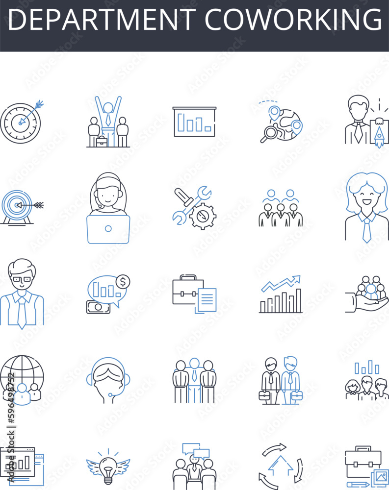 Department coworking line icons collection. Business collaboration, Workplace collaboration, Joint venture, Shared office, Collaborative workspace, Industry partnership, Collaborative Generative AI