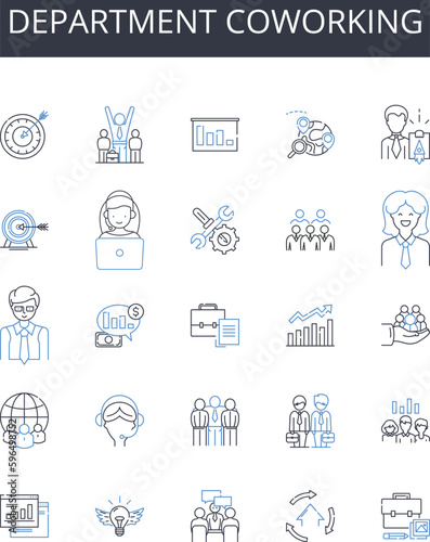 Department coworking line icons collection. Business collaboration  Workplace collaboration  Joint venture  Shared office  Collaborative workspace  Industry partnership  Collaborative Generative AI