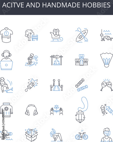 Acitve and handmade hobbies line icons collection. Mastery, Expertise, Proficiency, Efficiency, Finesse, Competence, Adeptness vector and linear illustration. Generative AI