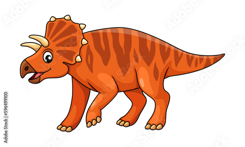 Cartoon avaceratops dinosaur character. Isolated vector herbivorous nasutoceratopsine ceratopsian dino of late cretaceous period. Prehistoric animal with brown spotted skin  wild monster creature