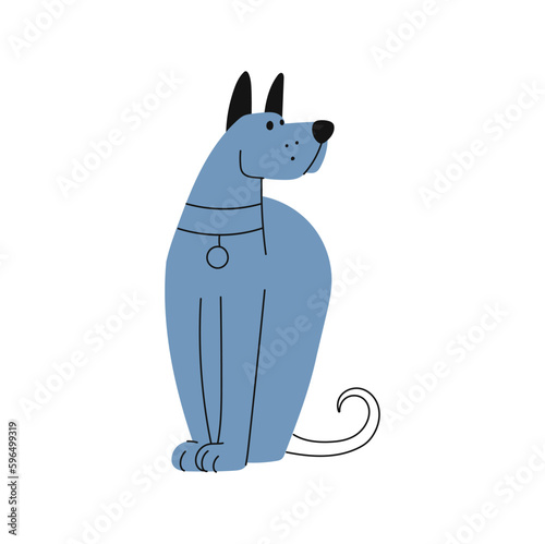 Portrait of hand drawn baby dog cute canine animal. Blue funny dog, cartoon puppy adorable pet animal, smiling canine personage