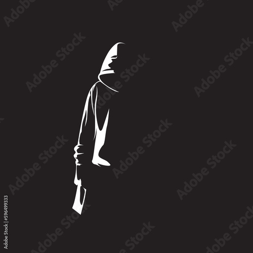 stencil of a faceless man holding a large knife