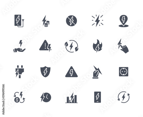 Energy related black icons set