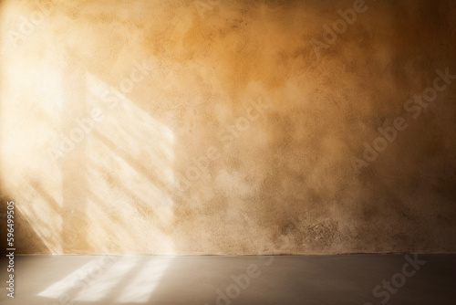 Minimal Beige Room for Product Presentation Soft Gentle Light Shining through a Window Wall Shadow Textured Background Plaster Generative AI
