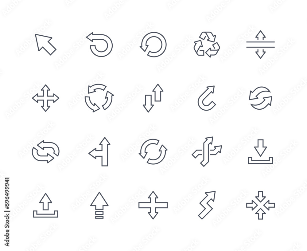 Interface arrows icons outline set Interface arrows icons outline set