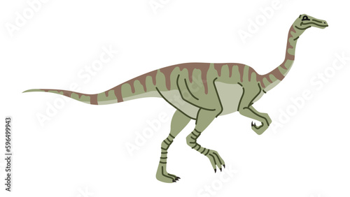 Green childish dino  animal with stripes on back  cartoon dinosaur character. Vector Baryonyx dinosaur  kids baby toy  reptile