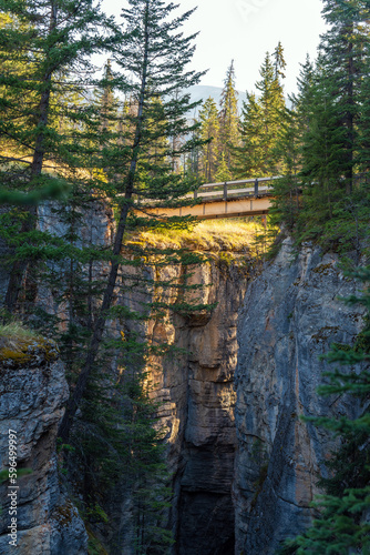 Second bridge along Maligne Canyon walk at sunrise  Jasper national park  Canada.