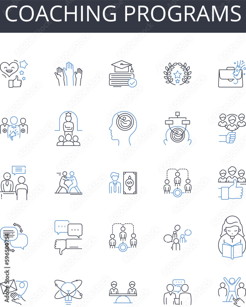 Coaching programs line icons collection. Diversification, Risk, Returns, Stability, Allocation, Volatility, Equilibrium vector and linear illustration. Portfolios,Flexibility,Growth Generative AI