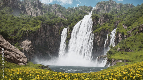 waterfall in the forest, created with ai