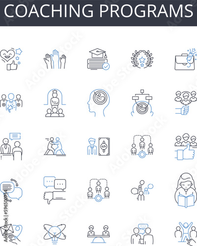 Coaching programs line icons collection. Diversification, Risk, Returns, Stability, Allocation, Volatility, Equilibrium vector and linear illustration. Portfolios,Flexibility,Growth Generative AI