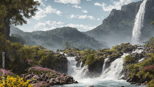 waterfall in the mountains  created with ai