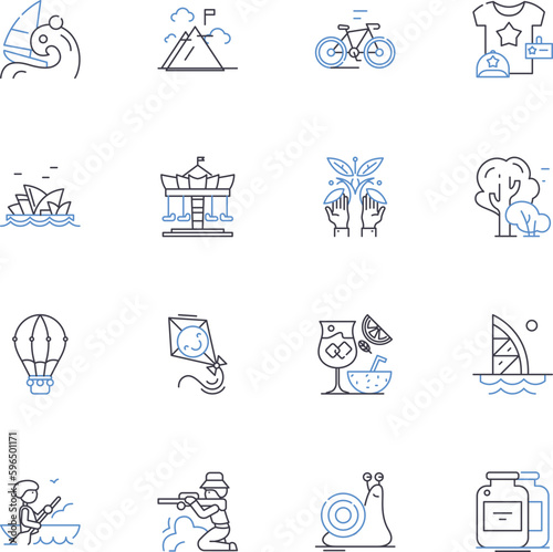 Fun season and recreation line icons collection. Summer, Beach, Swimming, Camping, Traveling, Outdoors, Adventure vector and linear illustration. Festival,Sunbathing,Picnic outline signs Generative AI