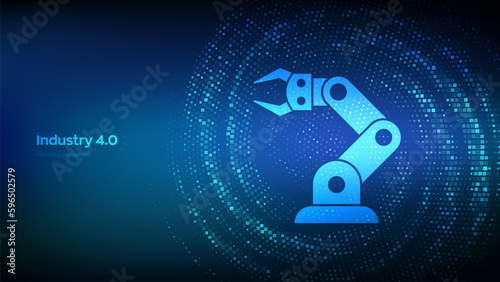 Smart Industry 4.0 background. Factory automation. Autonomous industrial technology. Industrial revolutions steps. Binary code Data Flow. Virtual tunnel warp made with digital code. Vector.