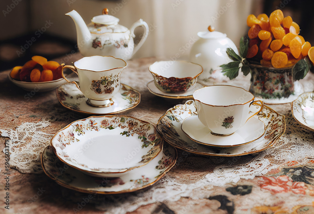 Fototapeta premium tea tableware set created with Generative AI technology