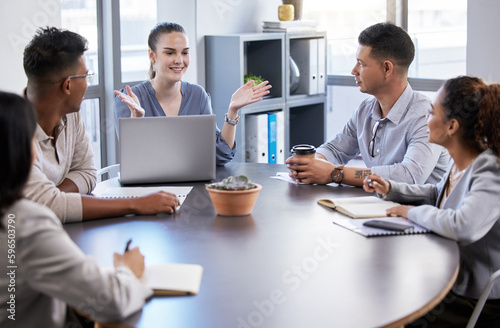 Excited to start our new project. Shot of a group of businesspeople having a meeting in a modern office. © Michael C/peopleimages.com