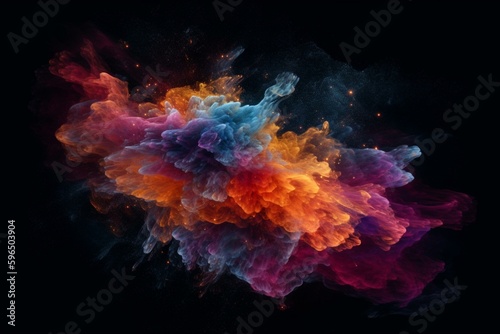 Colorful space nebula drifting in stream on black background. Generative AI
