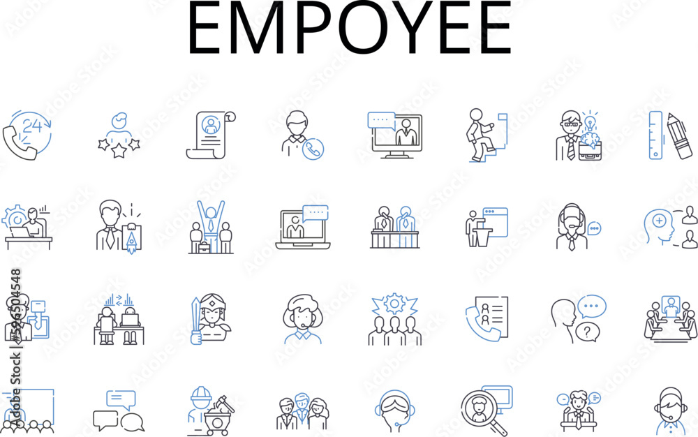 Empoyee line icons collection. Team member, Staffer, Worker bee, Crew member, Laborer, Office worker, Co-worker vector and linear illustration. Colleague,Workmate,Associate outline signs Generative AI