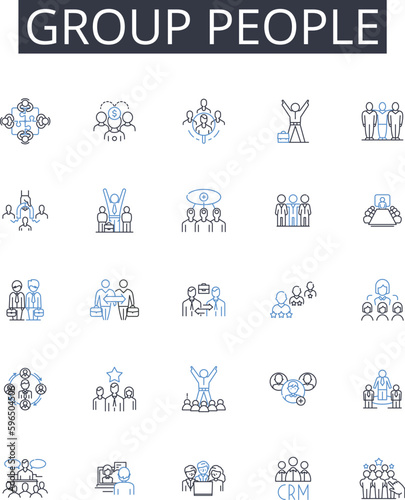 Group people line icons collection. Bunch crowd  Assembly congregation  Gathering party  Team squad  Pair couple  Duo some  Trio threesome vector and linear illustration. Quartet Generative AI