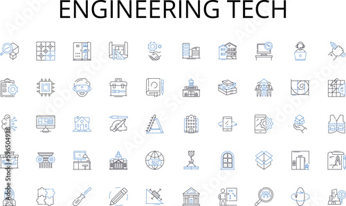 Engineering tech line icons collection. Efficiency, Automation, Assembly, Manufacturing, Quality, Streamline, Standardization vector and linear illustration. Generative AI