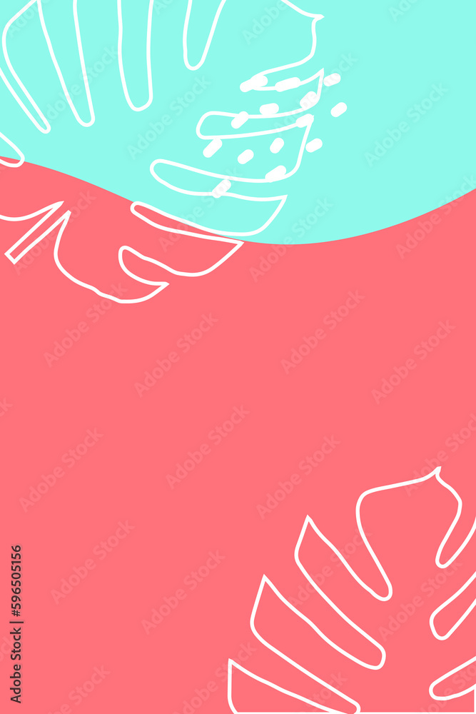 Summer bright abstract background for the banner. Vertical. With plants, palm leaves, dots. Design for phone wallpapers, posters. postcards. Vector illustration. Summer bright abstract background for the banner. Vertical. With plants, palm leaves, dots. Design for phone wallpapers, posters. postcards. Vector illustration.