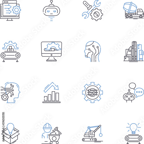 Company line icons collection. Innovative, Reliable, Progressive, Cutting-edge, Next-gen, Dynamic, Efficient vector and linear illustration. Solution-driven,Impactful,Versatile outline Generative AI photo