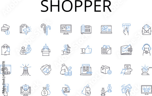 Shopper line icons collection. Consumer  Buyer  Customer  Patron  Client  User  Purchaser vector and linear illustration. Shopaholic Window-shopper Bargain hunter outline signs set Generative AI