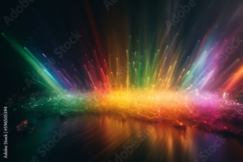 Bright 3D rainbow light burst background. Generative AI