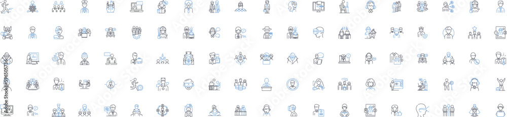 Work line icons collection. Job, Career, Employment, Labor, Profession, Trade, Business vector and linear illustration. Occupation,vocation,Workplace outline signs set Generative AI