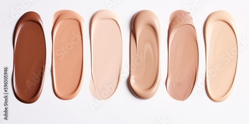 foundation makeup cream texture smears for different skin tones on plain white background