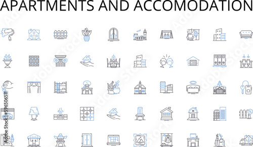 Apartments and accomodation line icons collection. Prioritization, Strategy, Ideation, Analysis, Stakeholders, Roadmap, Iteration vector and linear illustration. Execution,User Generative AI