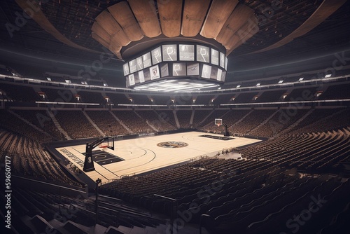 3D rendered basketball stadium. Generative AI