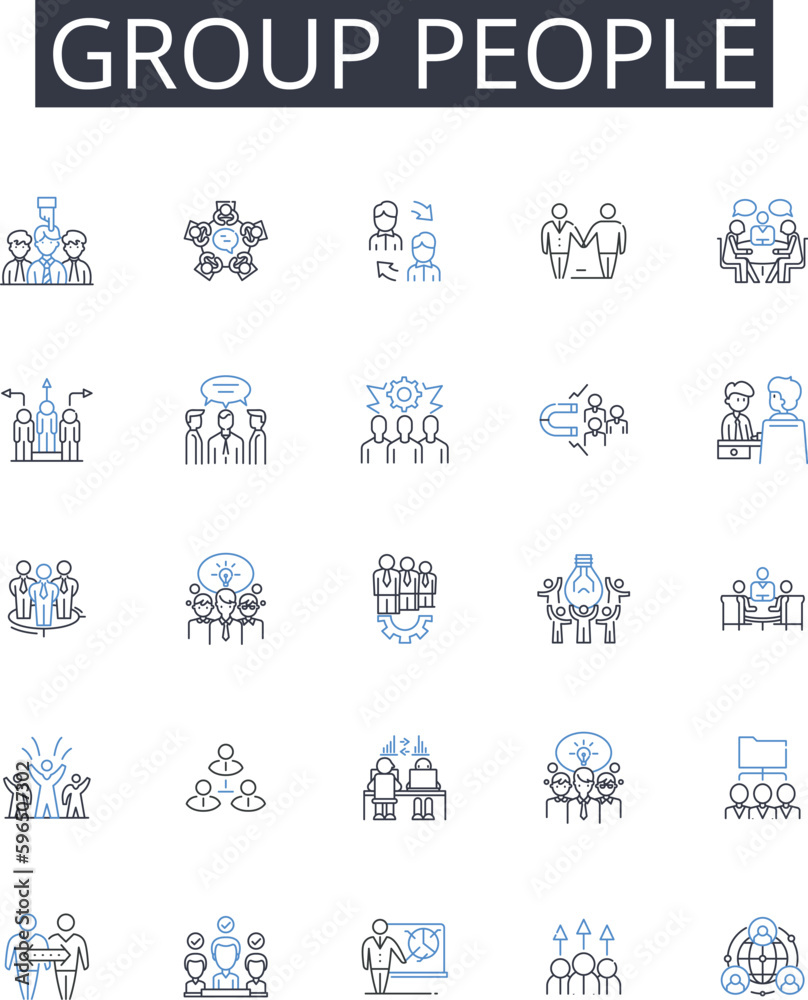 Group people line icons collection. Bunch crowd, Assembly congregation, Gathering party, Team squad, Pair couple, Duo some, Trio threesome vector and linear illustration. Quartet Generative AI