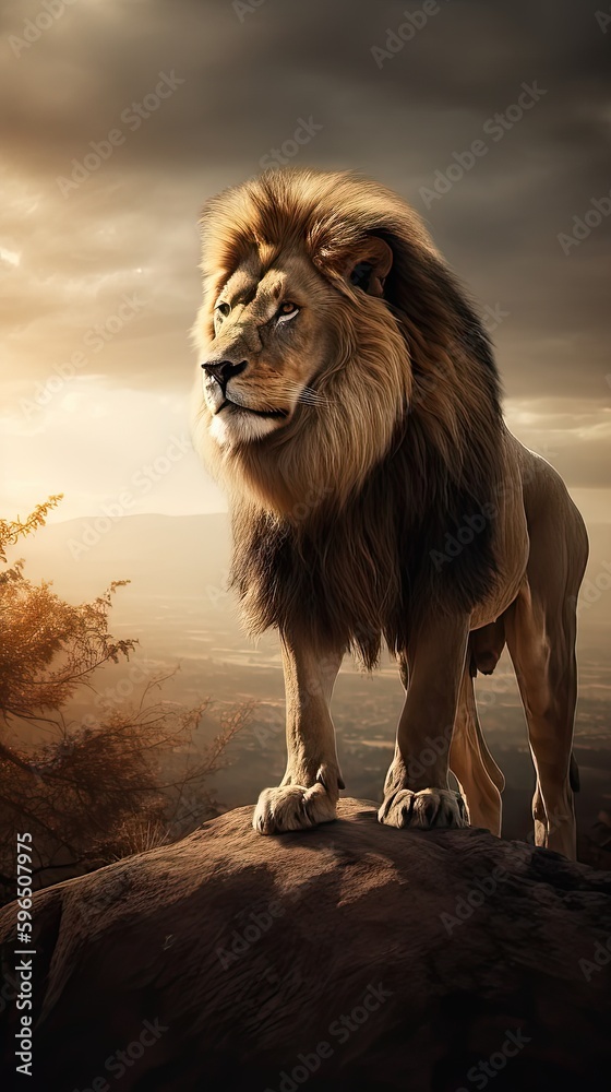 Regal Majesty: Lion on the Cliff 1. Generative AI