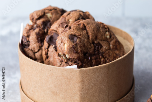 close up of triple chocolate cookies