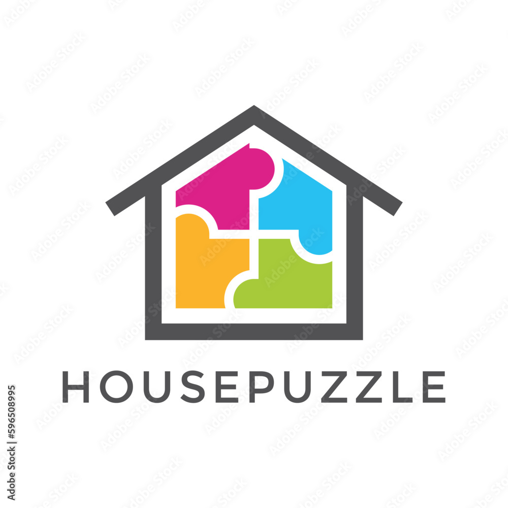 Puzzle build construction house vector logo design Puzzle build construction house vector logo design