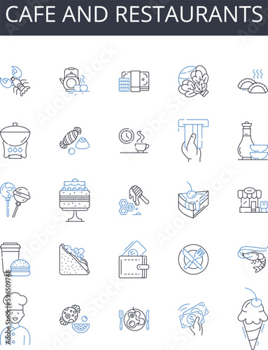 Cafe and restaurants line icons collection. Bistro, Diner, Eatery, Brasserie, Trattoria, Gastropub, Tavern vector and linear illustration. Pub,Canteen,Deli outline signs set Generative AI