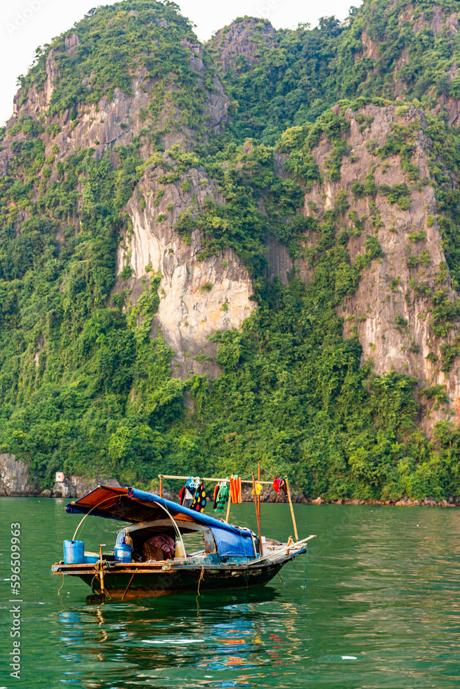Anchored Vietnamese Fishing Boat in Halong Bay