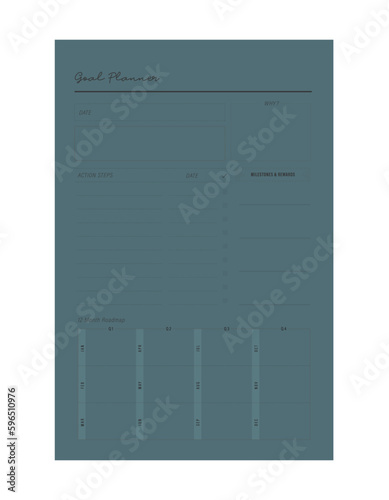 Goal Month Planner template. Business organizer page. Paper sheet. Realistic vector illustration. 