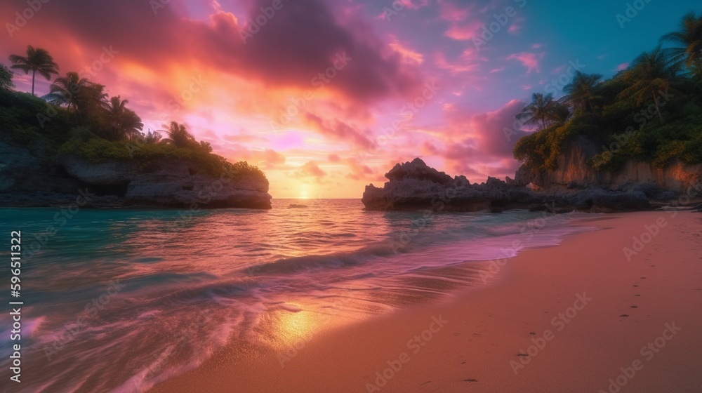A stunningly realistic beach scene. AI generative