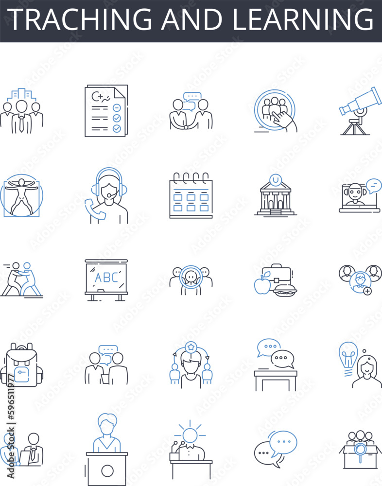 Traching and learning line icons collection. Creating teaching, Exploring learning, Sharing knowledge, Developing skills, Educating students, Mastering concepts, Instructing pupils Generative AI