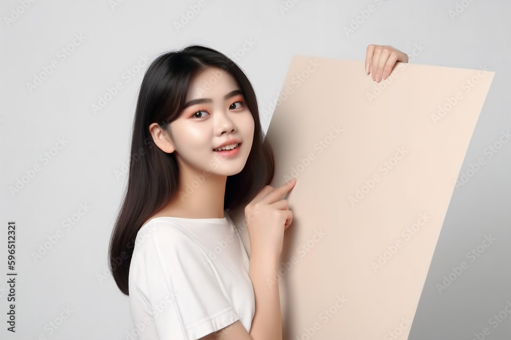 Asian woman holding a blank board Asian woman holding a blank board