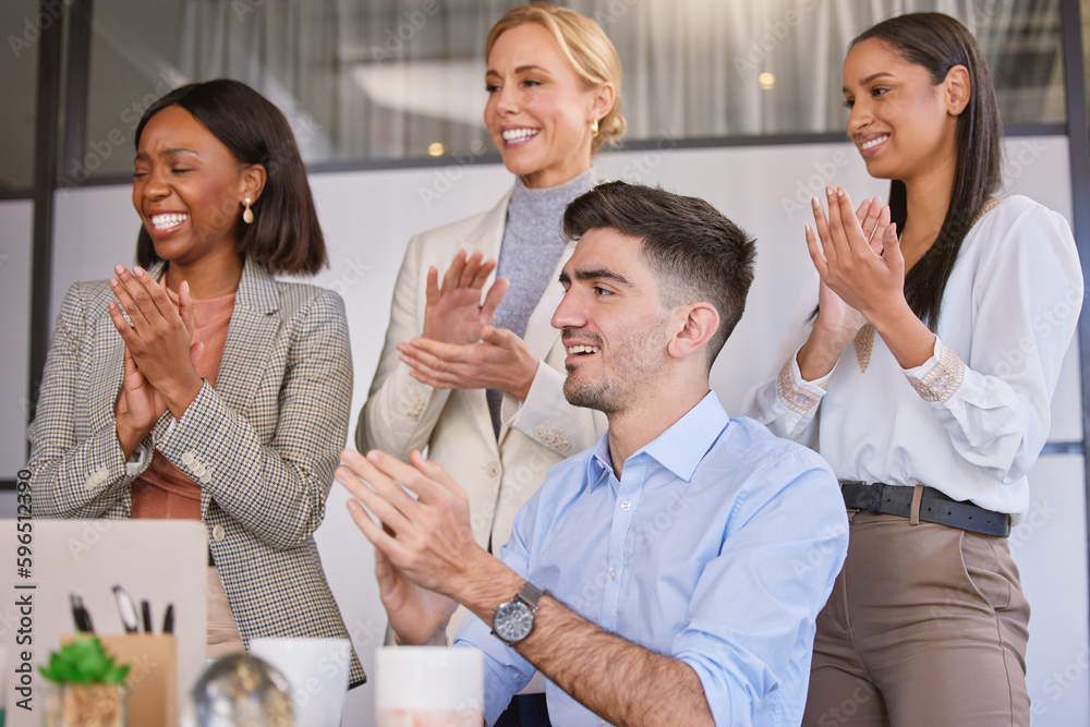 That was so well presented. Shot of a group of businesspeople applauding together in an office. That was so well presented. Shot of a group of businesspeople applauding together in an office.