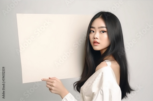  Asian woman holding a blank board
