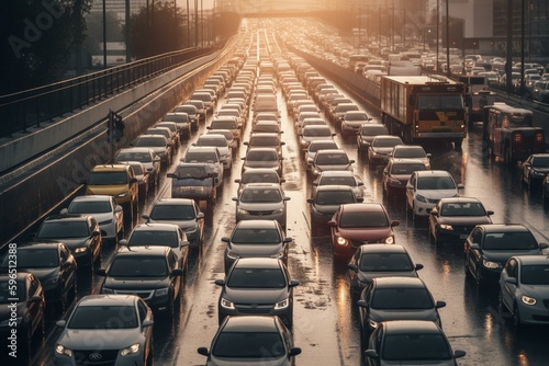 Gridlocked highway with cars, AI artwork. Generative AI © Astraea