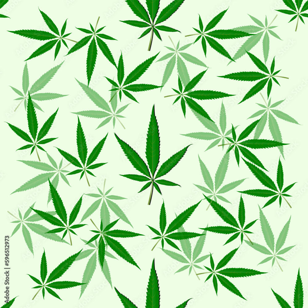 Marijuana tropical foliage seamless pattern. Cannabis leaf. Marijuana hookah greenery background. Modern textile fashion style. Textured fashion print. Fabric print.